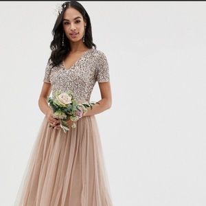 Maya deluxe bridesmaid dress in blush taupe sz 12